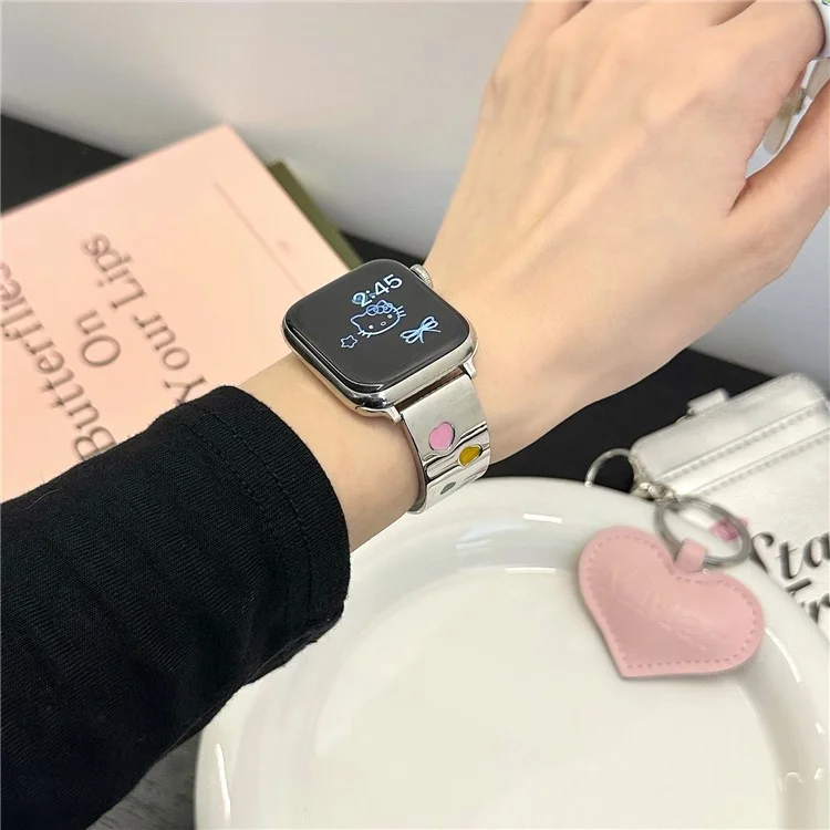 For Apple Watch 10 46mm / Ultra 2 / Ultra 49mm / 9 8 7 45mm / SE (2023) SE (2022) SE 6 5 4 44mm / 3 2 1 42mm Epoxy Heart Pattern Metal Strap - Starlight