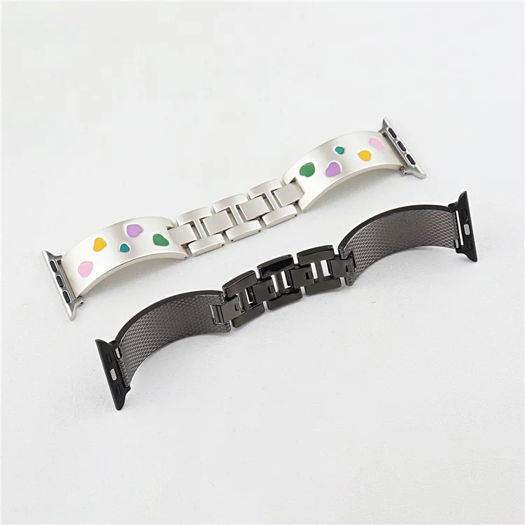 For Apple Watch 10 46mm / Ultra 2 / Ultra 49mm / 9 8 7 45mm / SE (2023) SE (2022) SE 6 5 4 44mm / 3 2 1 42mm Epoxy Heart Pattern Metal Strap - Starlight