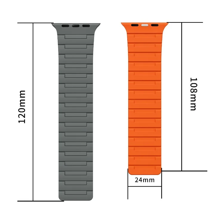 For Apple Watch 10 46mm / Ultra 2 / Ultra 49mm / 9 8 7 45mm / SE (2023) SE (2022) SE 6 5 4 44mm / 3 2 1 42mm Magnetic Silicone Watch Strap - Black+Orange