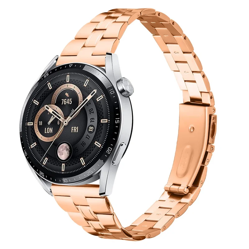 For TicWatch Pro 2020 Three-Bead Stainless Steel Band Smartwatch Wrist Strap - Rose Gold