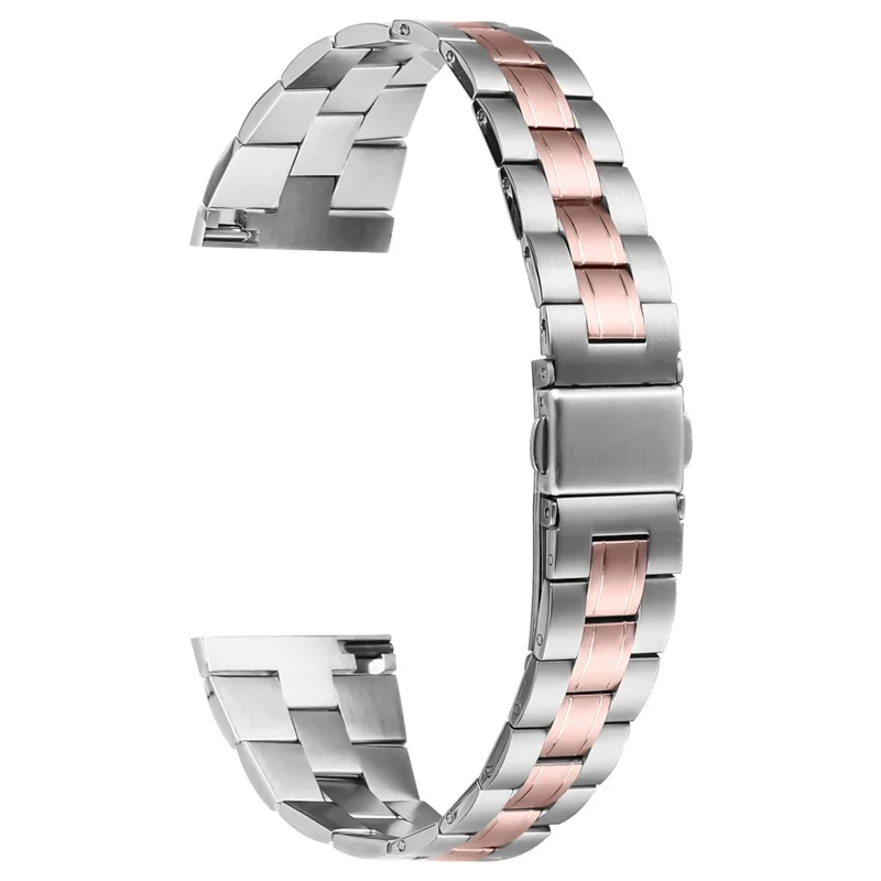For Fossil Gen 5 Carlyle HR Stainless Steel Band Ultra-Thin Lines Design Watch Strap - Silver+Pink Gold
