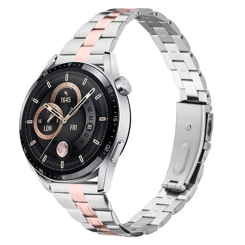 For Fossil Gen 5 Garrett Replacement Watch Strap Lines Design Stainless Steel Band - Silver+Pink Gold