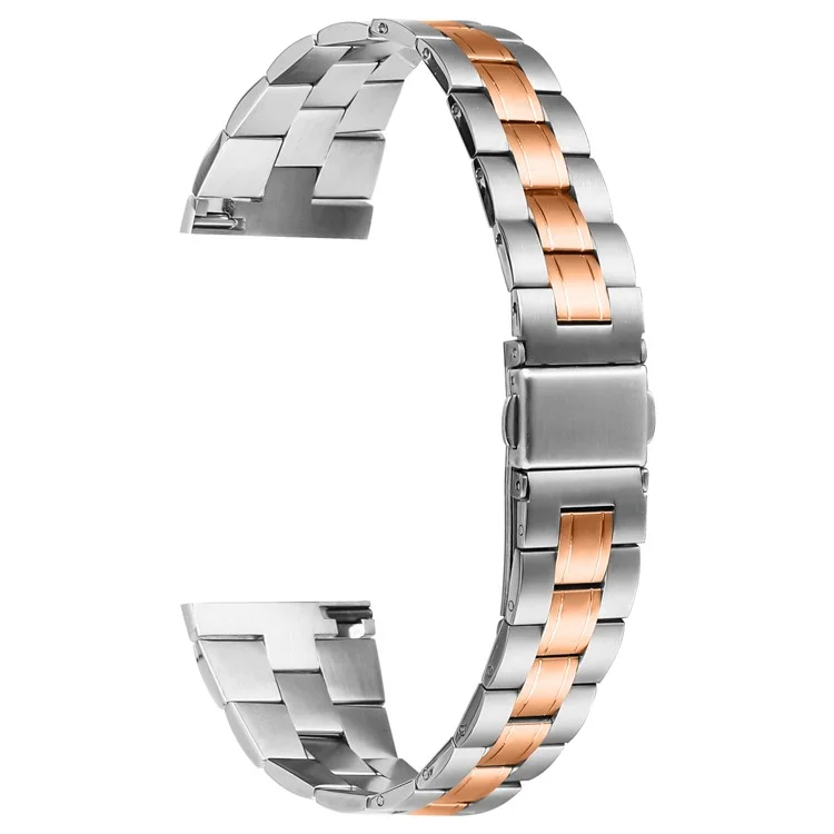 For Fossil Gen 5 Garrett Replacement Watch Strap Lines Design Stainless Steel Band - Silver+Rose Gold
