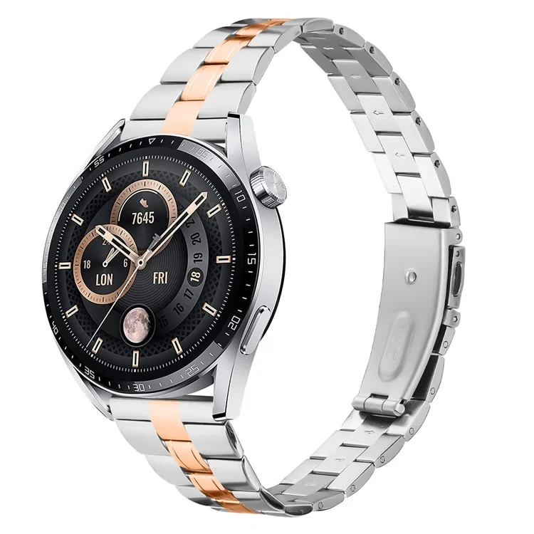 For Fossil Gen 5 Garrett Replacement Watch Strap Lines Design Stainless Steel Band - Silver+Rose Gold