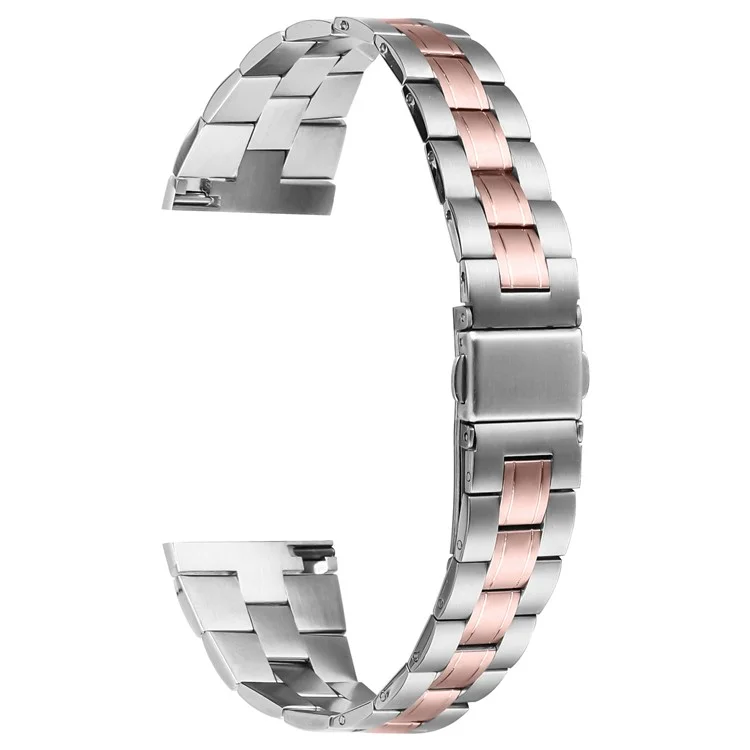 For Huawei Watch GT 2 46mm Stainless Steel Watch Strap Band with Folding Clasp Buckle - Silver+Pink Gold