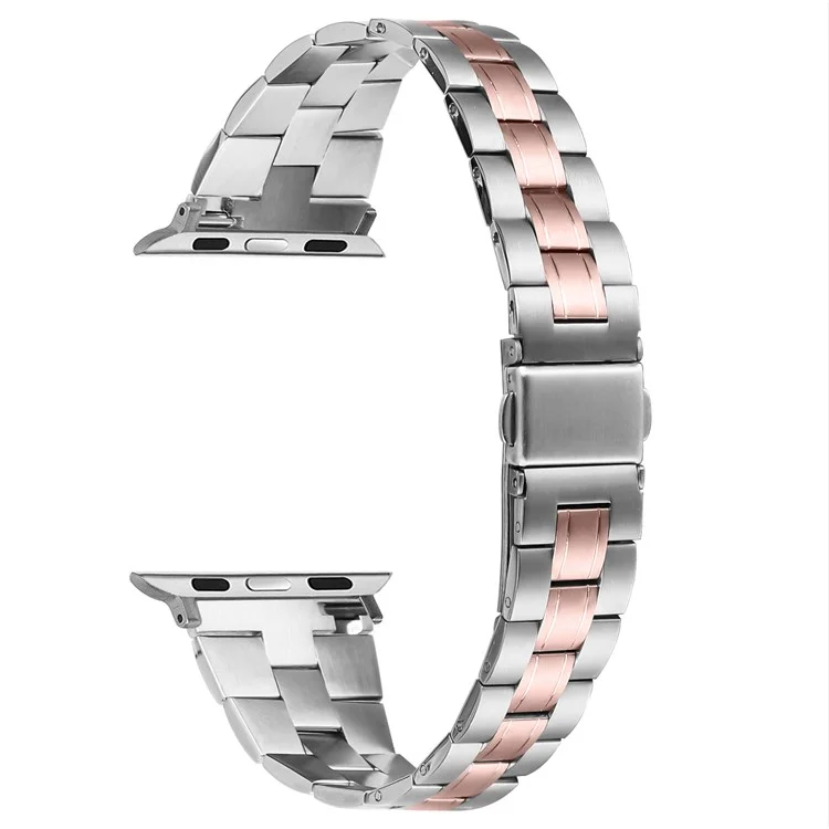 For Apple Watch 10 46mm / Ultra 2 / Ultra 49mm / 9 8 7 45mm / SE (2023) SE (2022) SE 6 5 4 44mm / 3 2 1 42mm Stainless Steel Band - Silver+Pink Gold
