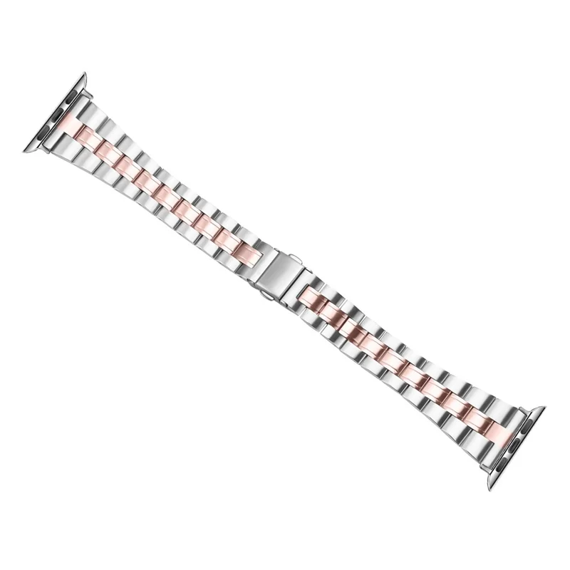 For Apple Watch 10 46mm / Ultra 2 / Ultra 49mm / 9 8 7 45mm / SE (2023) SE (2022) SE 6 5 4 44mm / 3 2 1 42mm Stainless Steel Band - Silver+Pink Gold