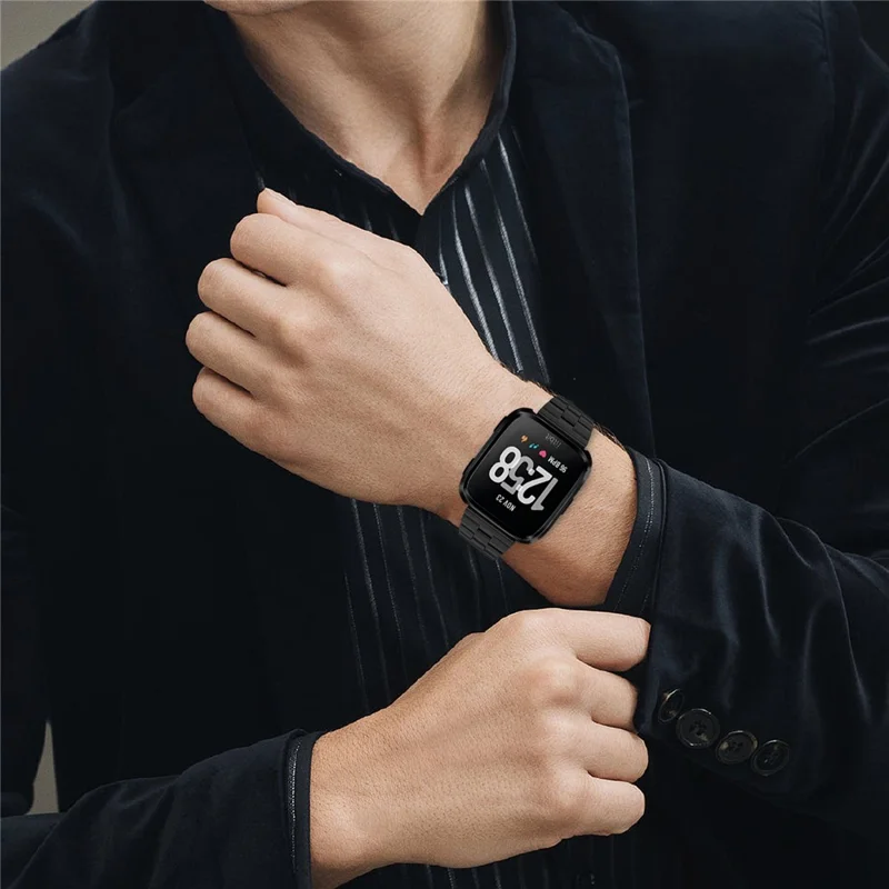 For Fitbit Versa Lite / Versa 2 / Versa Strap Stainless Steel Watch Band Replacement - Black