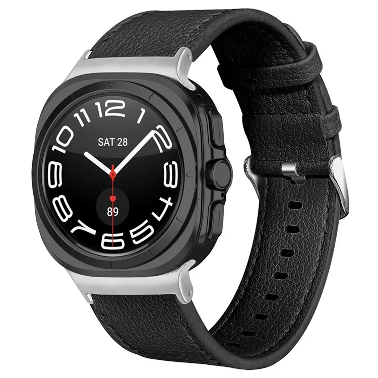 For Samsung Galaxy Watch Ultra 47mm Wrist Strap Genuine Cow Leather Smartwatch Band - Black