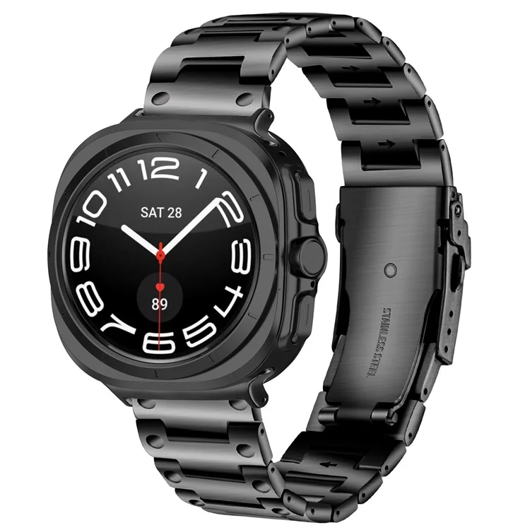 Für Samsung Galaxy Watch Ultra 47mm Edelstahl-Uhrarmband Schnallenkonstruktion Armband - Schwarz