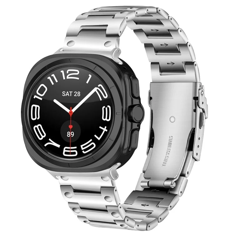 Für Samsung Galaxy Watch Ultra 47 mm Edelstahl-Armbanduhr, Schließendesign, Armband - Silber