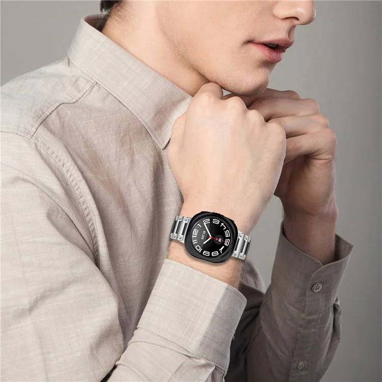 Für Samsung Galaxy Watch Ultra 47 mm Edelstahl-Armbanduhr, Schließendesign, Armband - Silber