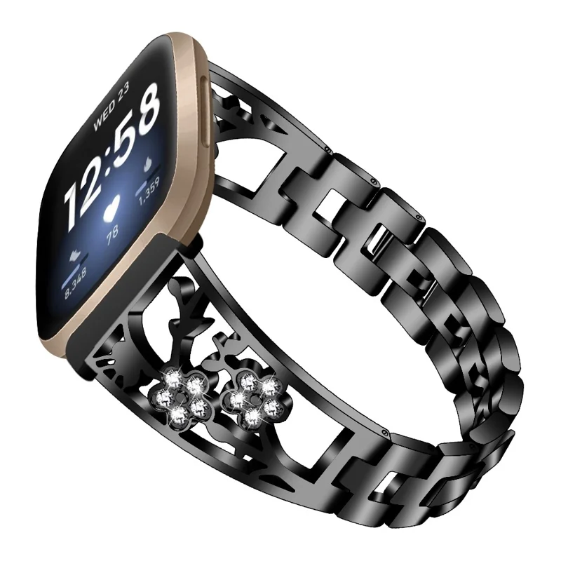 Blumendesign Strass Dekor Edelstahl Watch Strap Ersatz Für Fitbit Vera 3 / Sinn - Schwarz