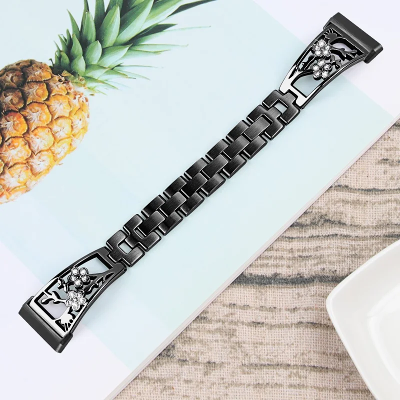 Blumendesign Strass Dekor Edelstahl Watch Strap Ersatz Für Fitbit Vera 3 / Sinn - Schwarz