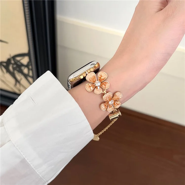 For Apple Watch 10 46mm / Ultra 2 / Ultra 49mm / 9 8 7 45mm / SE (2023) SE (2022) SE 6 5 4 44mm / 3 2 1 42mm Flower Chain Strap - Orange