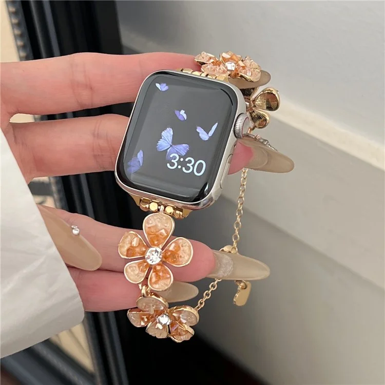 For Apple Watch 10 46mm / Ultra 2 / Ultra 49mm / 9 8 7 45mm / SE (2023) SE (2022) SE 6 5 4 44mm / 3 2 1 42mm Flower Chain Strap - Orange