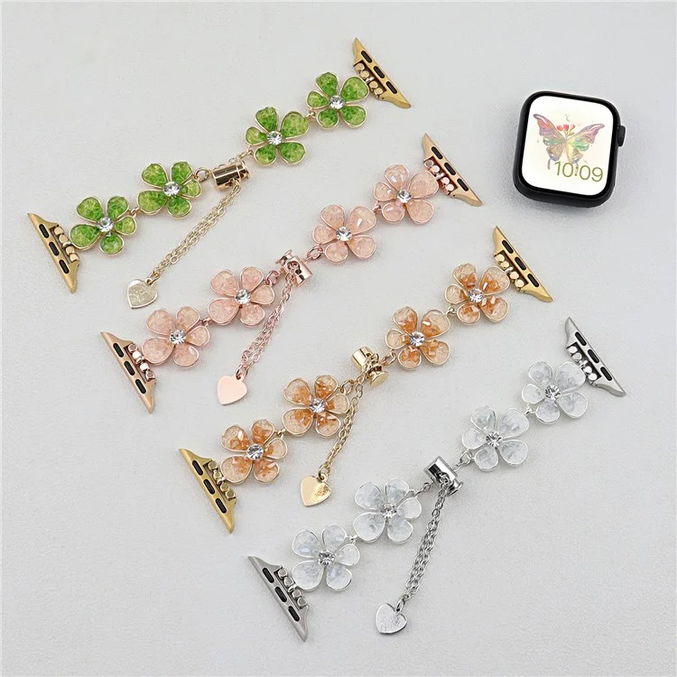 For Apple Watch 10 46mm / Ultra 2 / Ultra 49mm / 9 8 7 45mm / SE (2023) SE (2022) SE 6 5 4 44mm / 3 2 1 42mm Flower Chain Strap - Orange