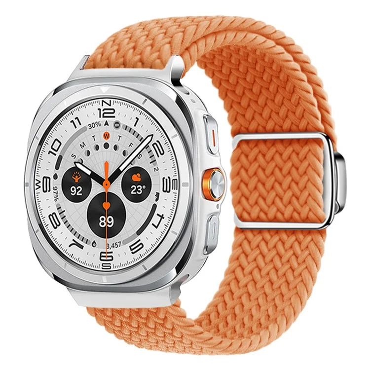 Per Samsung Galaxy Watch Ultra 47mm Braided Watch Band Magnetic Wrist Strap - Arancione+Fibbia Argento
