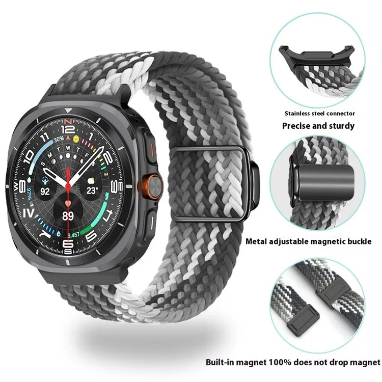 Per Samsung Galaxy Watch Ultra 47mm Braided Watch Band Magnetic Wrist Strap - Arancione+Fibbia Argento
