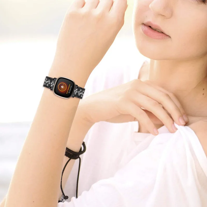 New Arrival Muitiple Color Rhinestone Decor Smart Watch Strap Replacement for Fitbit Versa 3/Sense - Black