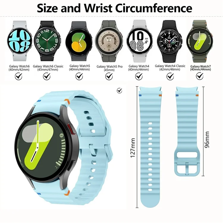 KALEBOL For Samsung Galaxy Watch7 44mm 40mm / Watch FE 40mm Silicone Watch Band Wave Shape Wrist Strap - Baby Blue