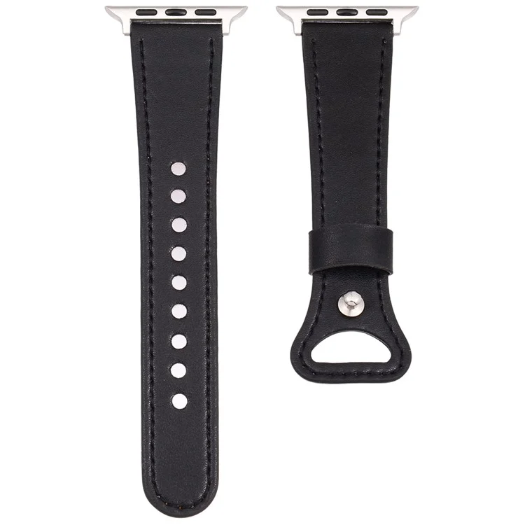 KALEBOL для Apple Watch 10 46mm / Ultra 2 / Ultra 49mm / 9 8 7 45mm / SE (2023) SE (2022) SE 6 5 4 44mm / 3 2 1 42mm Genuine Cow Leather Band - Черный