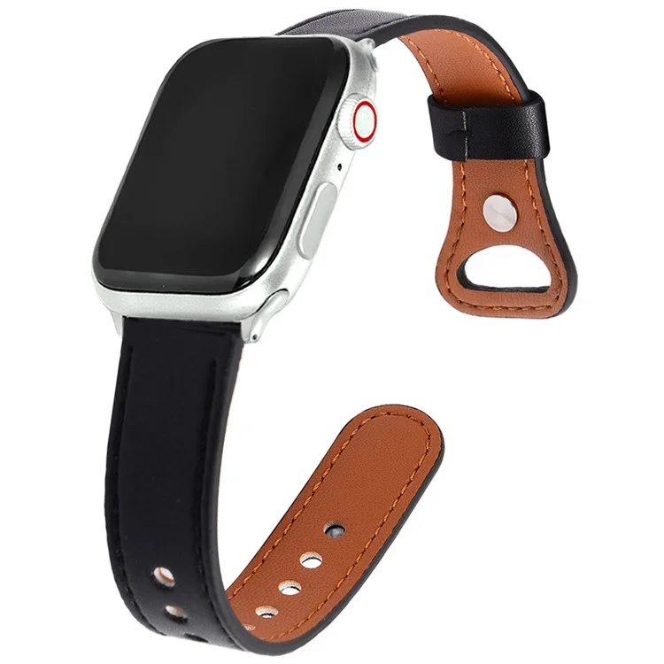 KALEBOL для Apple Watch 10 46mm / Ultra 2 / Ultra 49mm / 9 8 7 45mm / SE (2023) SE (2022) SE 6 5 4 44mm / 3 2 1 42mm Genuine Cow Leather Band - Черный