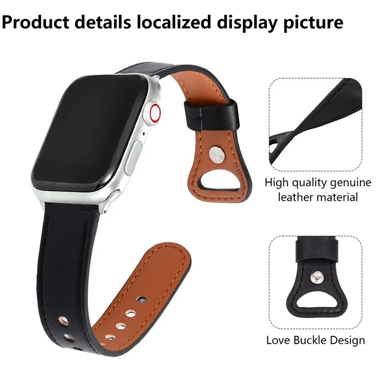 KALEBOL для Apple Watch 10 46mm / Ultra 2 / Ultra 49mm / 9 8 7 45mm / SE (2023) SE (2022) SE 6 5 4 44mm / 3 2 1 42mm Genuine Cow Leather Band - Черный
