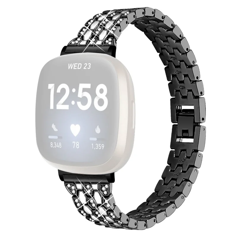 Dispensing Rhinestone Decor Watch Strap Replacement for Fitbit Versa 3/Sense - Schwarz