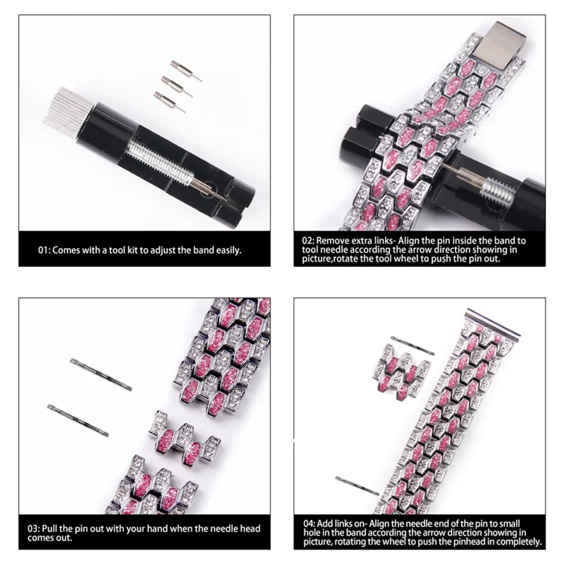 Dispensing Rhinestone Decor Watch Strap Replacement for Fitbit Versa 3/Sense - Schwarz