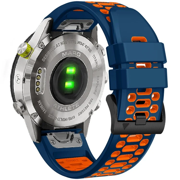 KALEBOL Para Garmin Fenix 7 / 7 Pro / 6 / 6 Pro Correa de Reloj Quickfit 22mm Banda de Silicona de Doble Color - Zafiro+Naranja