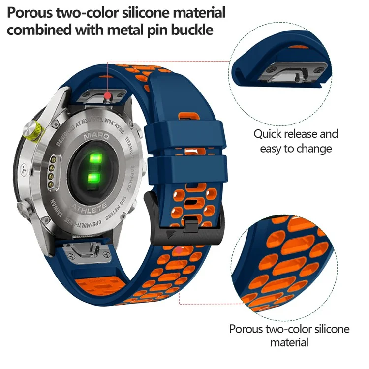 KALEBOL Para Garmin Fenix 7 / 7 Pro / 6 / 6 Pro Correa de Reloj Quickfit 22mm Banda de Silicona de Doble Color - Zafiro+Naranja