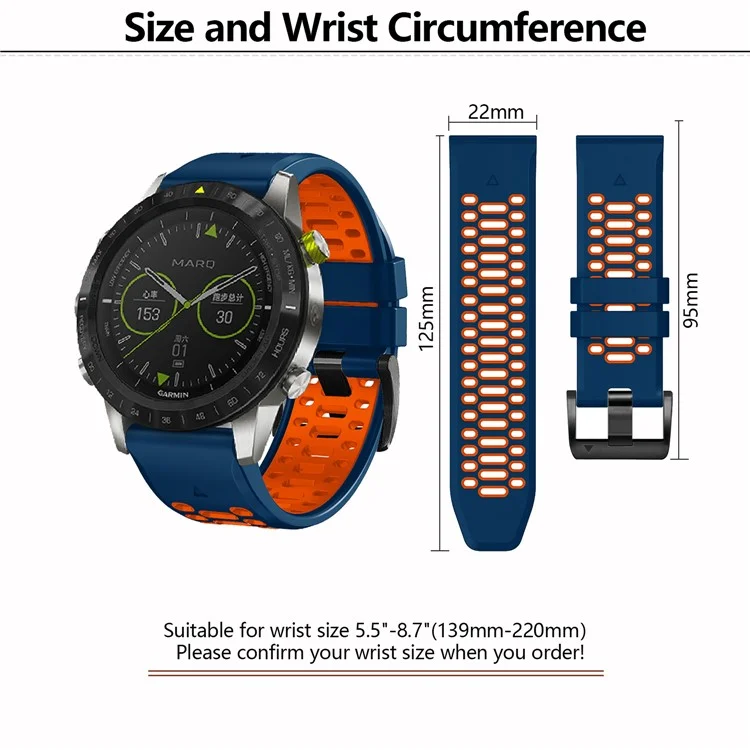 KALEBOL Para Garmin Fenix 7 / 7 Pro / 6 / 6 Pro Correa de Reloj Quickfit 22mm Banda de Silicona de Doble Color - Zafiro+Naranja