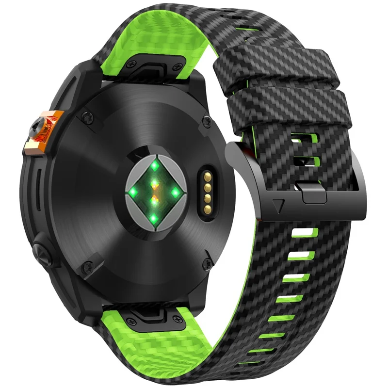 KALEBOL Para Garmin Fenix 7 / 7 Pro / 6 / 6 Pro Correa de Reloj de Silicona Quickfit 22mm Textura de Fibra de Carbono - Negro+Lima