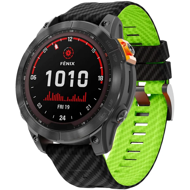 KALEBOL Para Garmin Fenix 7 / 7 Pro / 6 / 6 Pro Correa de Reloj de Silicona Quickfit 22mm Textura de Fibra de Carbono - Negro+Lima