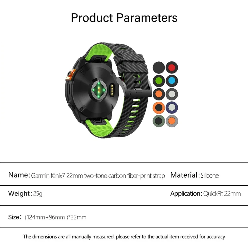 KALEBOL Para Garmin Fenix 7 / 7 Pro / 6 / 6 Pro Correa de Reloj de Silicona Quickfit 22mm Textura de Fibra de Carbono - Negro+Lima