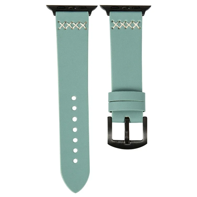 KALEBOL per Apple Watch 10 46mm / Ultra 2 / Ultra 49mm / 9 8 7 45mm / SE (2023) SE (2022) SE 6 5 4 44mm / 3 2 1 42mm Cross-Stitch Leather Strap - Verde