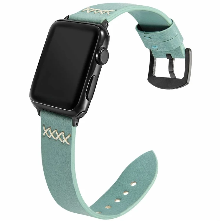 KALEBOL per Apple Watch 10 46mm / Ultra 2 / Ultra 49mm / 9 8 7 45mm / SE (2023) SE (2022) SE 6 5 4 44mm / 3 2 1 42mm Cross-Stitch Leather Strap - Verde
