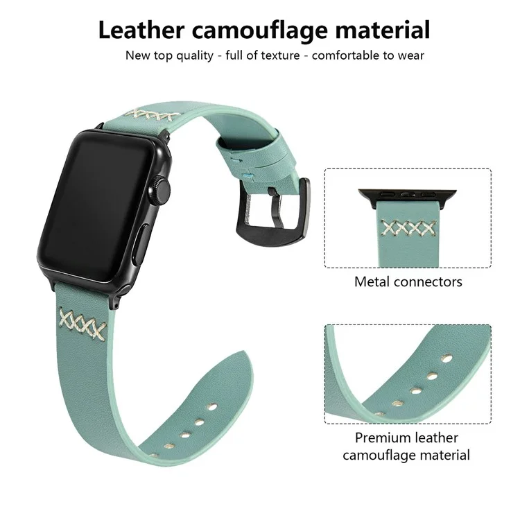 KALEBOL per Apple Watch 10 46mm / Ultra 2 / Ultra 49mm / 9 8 7 45mm / SE (2023) SE (2022) SE 6 5 4 44mm / 3 2 1 42mm Cross-Stitch Leather Strap - Verde