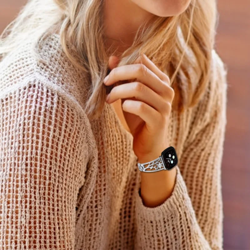 Starfish Forma Strinestone Decor Aço Inoxidável Smart Watch Strap Substituição Para Fitbit Versa 3 / Sense