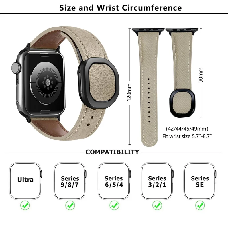 KALEBOL Para Apple Watch 10 46mm / Ultra 2 / Ultra 49mm / 9 8 7 45mm / SE (2023) SE (2022) SE 6 5 4 44mm / 3 2 1 42mm Genuine Cow Leather Band - Albaricoque