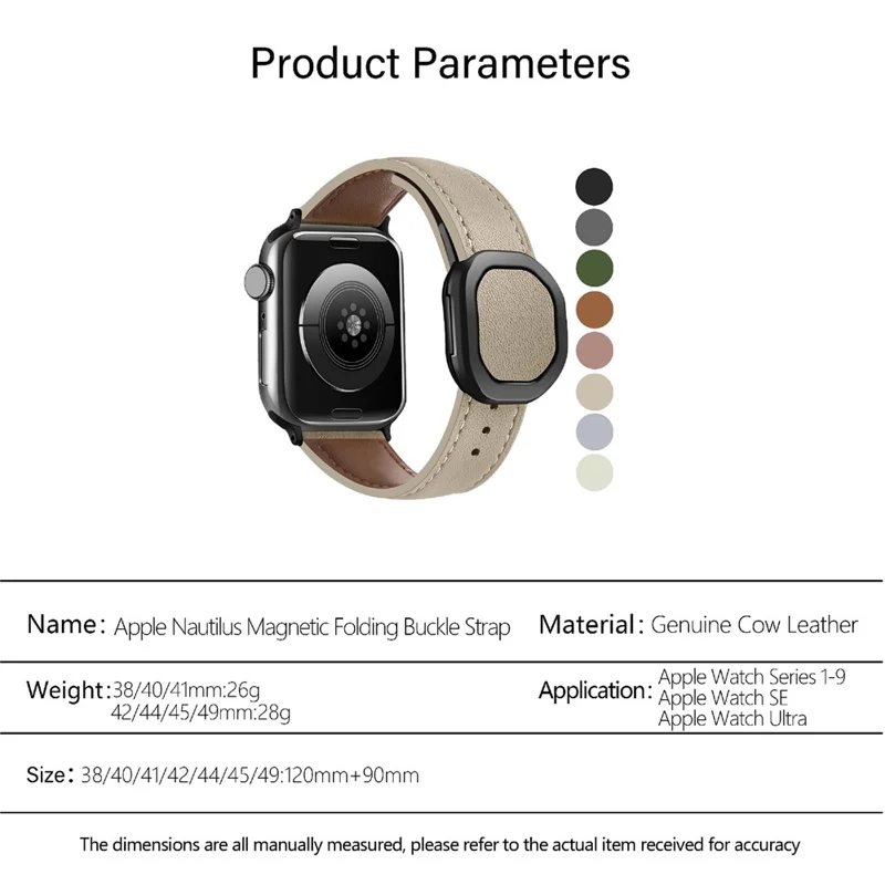 KALEBOL Para Apple Watch 10 46mm / Ultra 2 / Ultra 49mm / 9 8 7 45mm / SE (2023) SE (2022) SE 6 5 4 44mm / 3 2 1 42mm Genuine Cow Leather Band - Albaricoque
