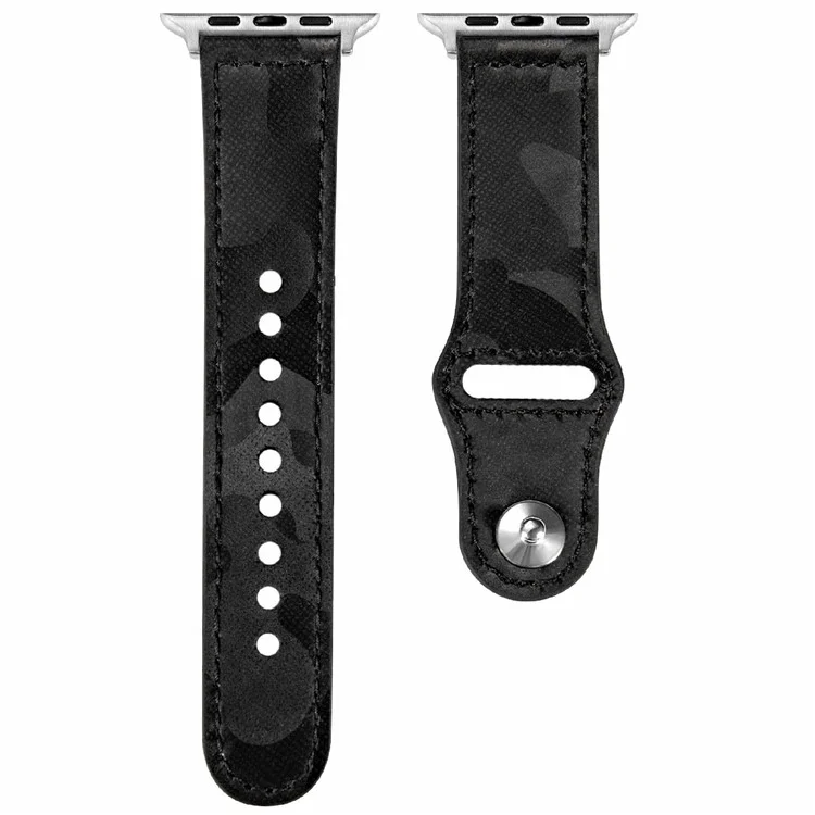 KALEBOL Pour Apple Watch 10 46mm / Ultra 2 / Ultra 49mm / 9 8 7 45mm / SE (2023) SE (2022) SE 6 5 4 44mm / 3 2 1 42mm Genuine Cow Leather Strap - Noir