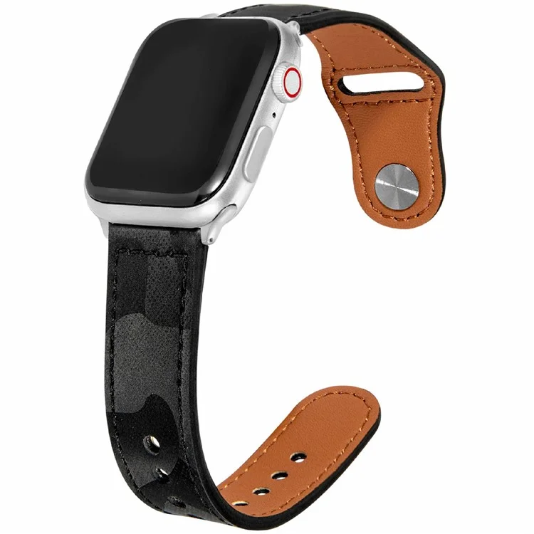 KALEBOL Pour Apple Watch 10 46mm / Ultra 2 / Ultra 49mm / 9 8 7 45mm / SE (2023) SE (2022) SE 6 5 4 44mm / 3 2 1 42mm Genuine Cow Leather Strap - Noir