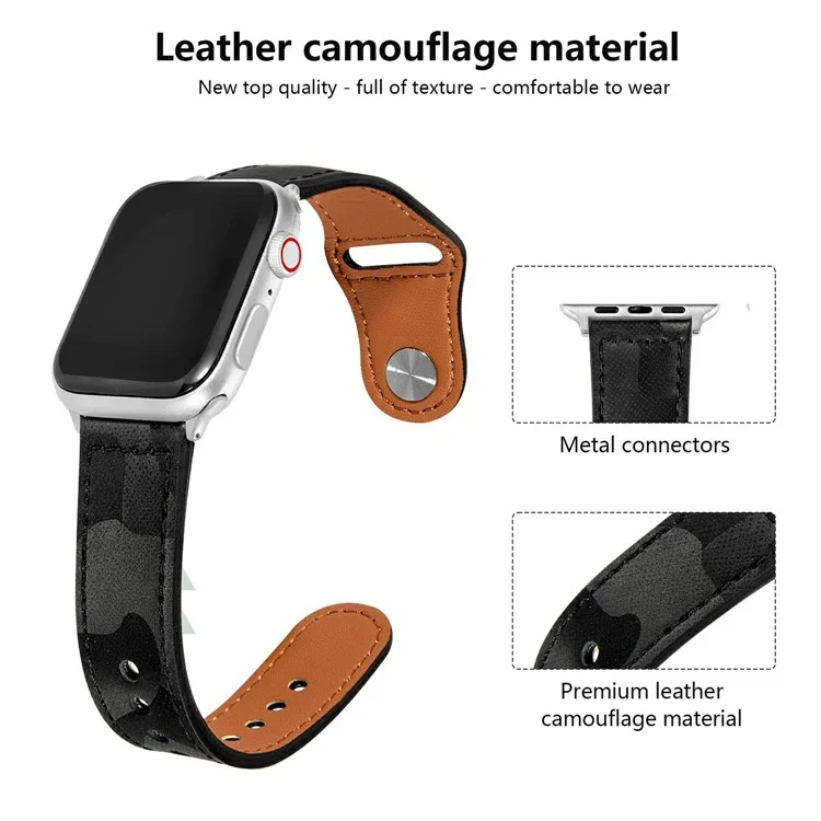 KALEBOL Pour Apple Watch 10 46mm / Ultra 2 / Ultra 49mm / 9 8 7 45mm / SE (2023) SE (2022) SE 6 5 4 44mm / 3 2 1 42mm Genuine Cow Leather Strap - Noir