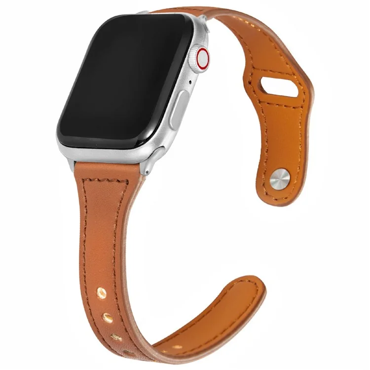 KALEBOL For Apple Watch Series 10 42mm / 9 8 7 41mm / SE (2023) SE (2022) SE 6 5 4 40mm / 3 2 1 38mm Watch Strap, Small Buckle - Brown