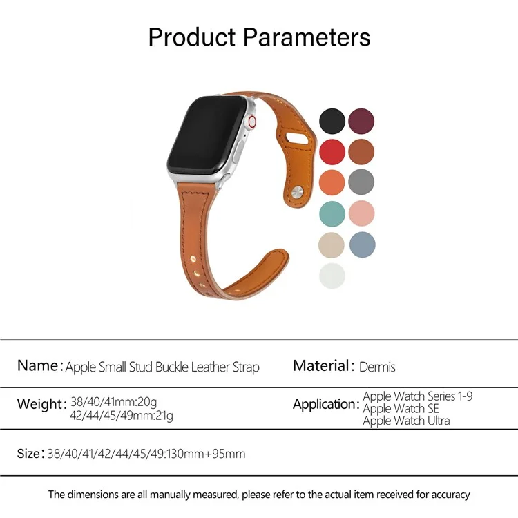 KALEBOL For Apple Watch Series 10 42mm / 9 8 7 41mm / SE (2023) SE (2022) SE 6 5 4 40mm / 3 2 1 38mm Watch Strap, Small Buckle - Brown