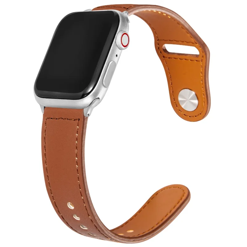 KALEBOL For Apple Watch Series 10 42mm / 9 8 7 41mm / SE (2023) SE (2022) SE 6 5 4 40mm / 3 2 1 38mm Watch Strap, Large Buckle - Brown