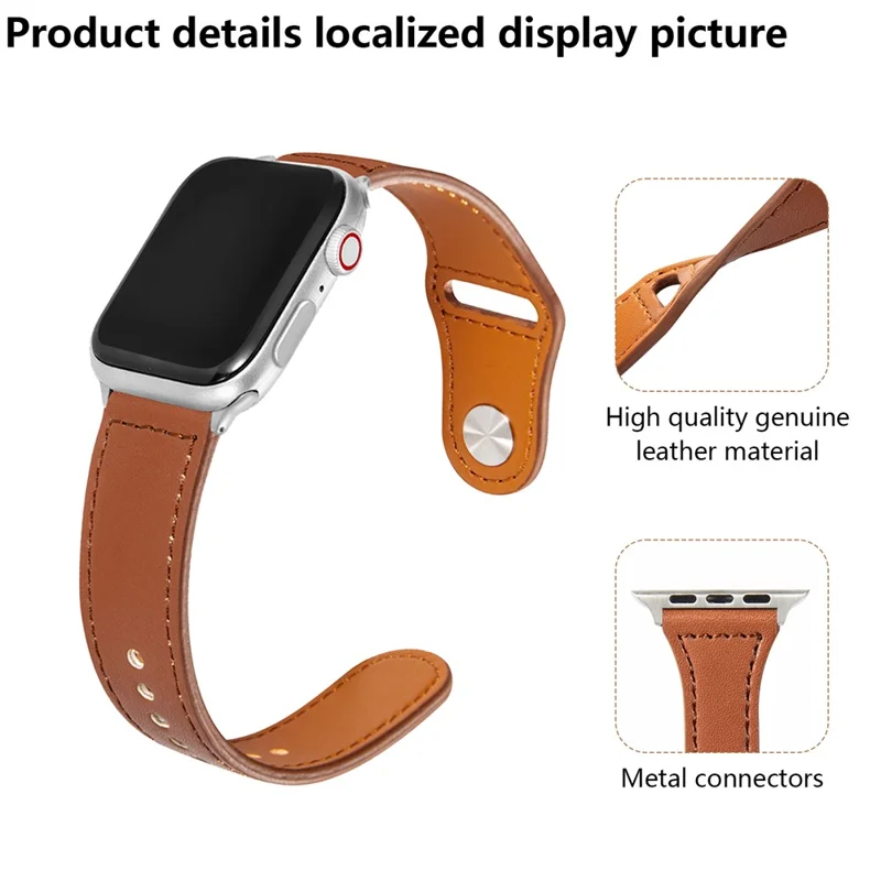 KALEBOL For Apple Watch Series 10 42mm / 9 8 7 41mm / SE (2023) SE (2022) SE 6 5 4 40mm / 3 2 1 38mm Watch Strap, Large Buckle - Brown