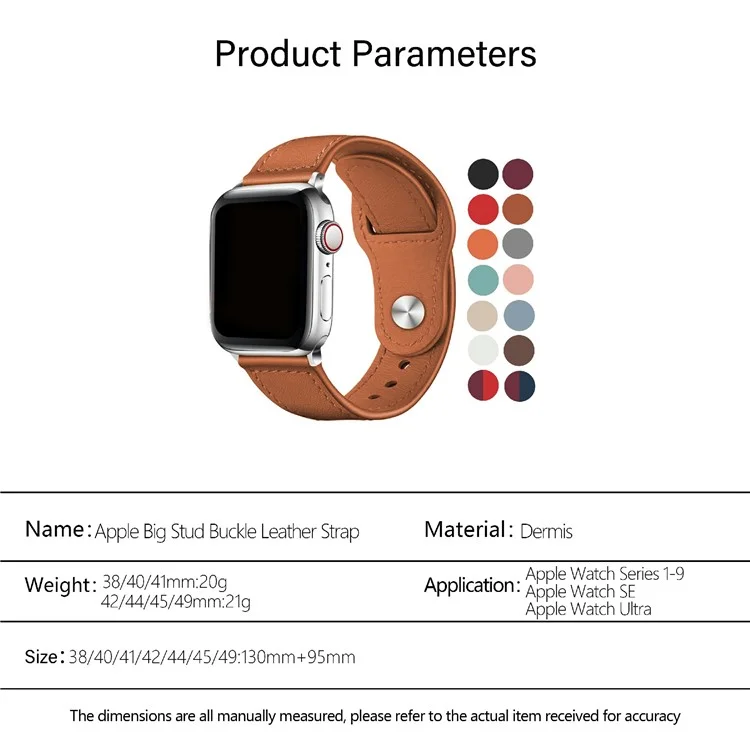 KALEBOL For Apple Watch Series 10 42mm / 9 8 7 41mm / SE (2023) SE (2022) SE 6 5 4 40mm / 3 2 1 38mm Watch Strap, Large Buckle - Brown